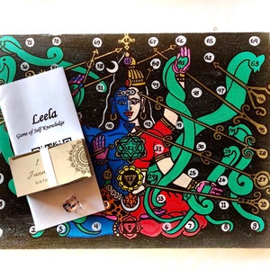 Leela game spiritual Gift for yoga teacher, board game of chakras/yoga philosophy/psychology, Custom unique yoga painting shiva shakti decor