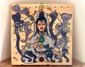 Custom Leela game hand painted on wooden box, Personalized original artwork game of Leela, Unique yoga gift, Mindfulness Gift for him