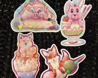 Japanese Dessert Critters Holo Stickers