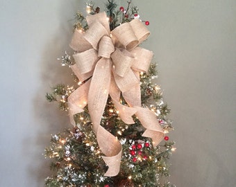 12 Inch Burlap Gift Wrapping Bows Handmade Bows for Xmas Hanging Ornaments Indoor Outdoor Decor YUIOP 3Pcs Large Bow Christmas Tree Topper Fall Bows for Wreaths