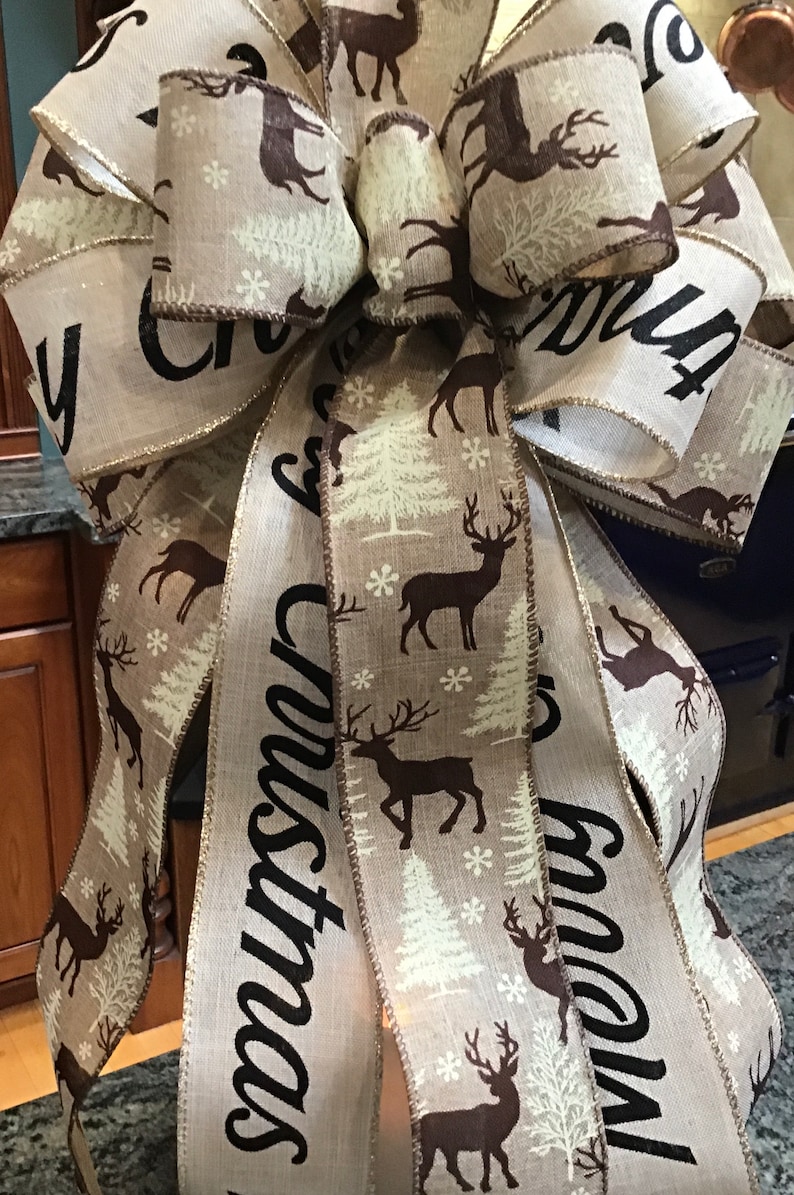Rustic Farmhouse Merry Christmas Script Ribbon With Woodland  Etsy