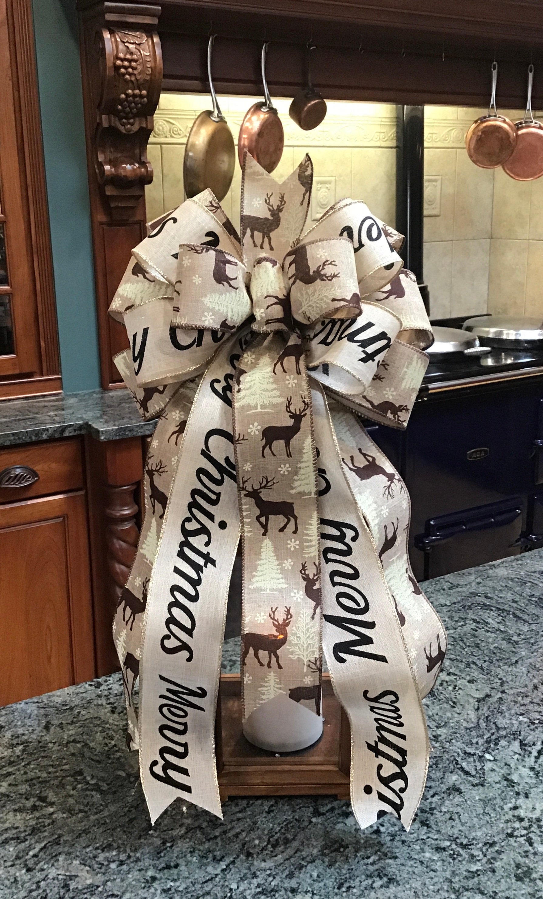 Rustic Farmhouse Merry Christmas Script ribbon with woodland | Etsy