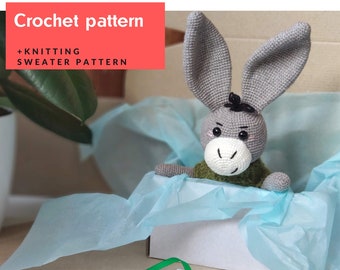 Donkey crochet pattern, farm stuffed animal amigurumi pattern, farmhouse decor