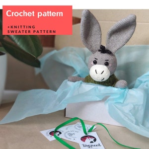 Donkey crochet pattern, farm stuffed animal amigurumi pattern, farmhouse decor
