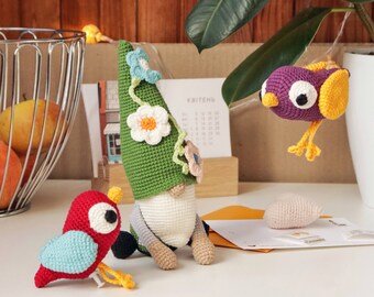 Crochet Garden Gnome & Bird Pattern: Amigurumi Spring Decor (PDF Pattern)