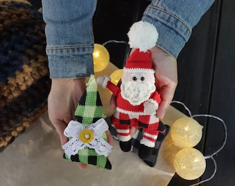 Christmas garland crochet pattern, Christmas ornaments, holiday decor, Set 3in1: Christmas tree, Santa and Snowman patterns