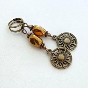 sun earrings, Bohemian brass earrings