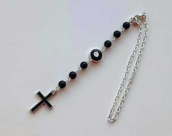Car accessory, Car mirror rear view charm with cross and evil eye