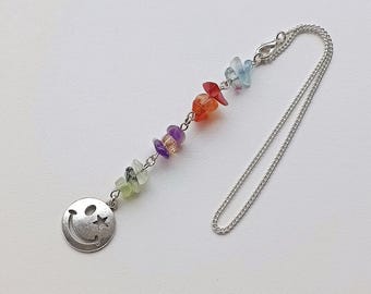 car rear view mirror pendant or window charm with natural stones and smiley face