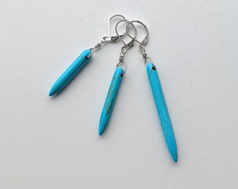 turquoise spike cone earring, unisex jewelry handmade, one earring dangle,  punk gift for him for her