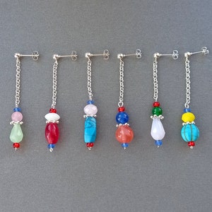mix and match colorful earrings, Statement stud dangle earrings, colorful jewelry, mismatch earrings, gift for her