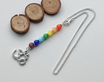 Car mirror accessory 7 Chakras, rainbow pendant Om sign, Aum charm, YOGA