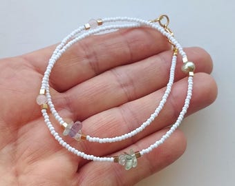 Summer seed bead choker with different gemstone, Handmade layering necklace gift for her