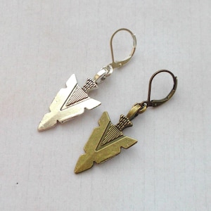 Big men's earring dangle Arrowhead silver, brass