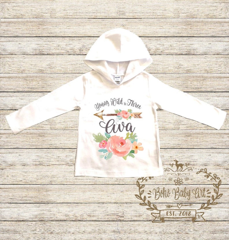 Wild and Three Shirt Third Birthday Girl Outfit Birthday Hoodie Boho Girl Clothes Boho Baby Clothes Custom Third Birthday Girl Shirt