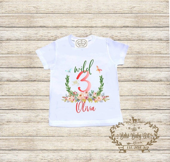 Wild and Three Shirt Third Birthday Girl Outfit Boho Baby | Etsy