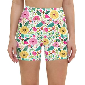 Floral Yoga Shorts, High Waisted Shorts, Festival Shorts, Gym Shorts, Women Shorts
