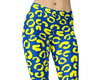 Leggings de leopardo amarillo azul, Leggings estampados, Leggings de festival, Leggings funky, Leggings de gimnasio, Leggings de cintura alta, Leggings de entrenamiento