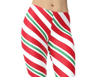 Candy Cane Leggings, Christmas Leggings, Holiday Leggings, Christmas Clothing, Capris, Party Leggings, Christmas Outfit, Plus Size Leggings