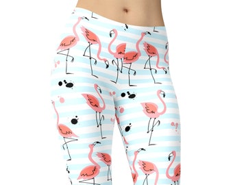 Flamingo Leggings, Printed Leggings, Tropical Bird Leggings, Plus Size Leggings, Leggings for Women, Workout Leggings, Capris, Yoga Pants