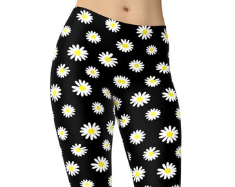 Daisy Flower Leggings, Floral Leggings, Yoga Leggings, Women Leggings, Yoga Pants, Capri, Printed Leggings, Plus Size Leggings, Yoga Tights