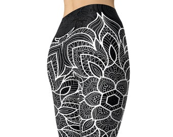 Black Mandala Leggings, High Waist Leggings, Yoga Pants, Printed Leggings, Plus Size Leggings, Workout Leggings, Leggings for Women, Capris