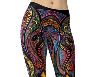 Elephant Leggings, Printed Leggings, Leggings for Women, Workout Leggings, High Waist Leggings, Boho Yoga Pants, Capris, Plus Size Leggings