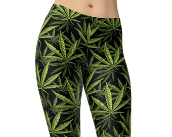 ANTOUZHE Marijuana Weed Leaf Printed Yoga Pants for Women Running Workout Yoga Capris Pants Leggings Graphic Running Clothing 