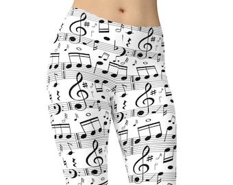 Music Notes Leggings, Printed Leggings, Workout Leggings, Leggings For Women, Yoga Capris, Yoga Pants, Plus Size Leggings, Unique Leggings