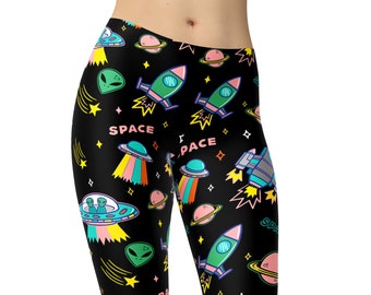 Alien Leggings, UFO Leggings, Space Leggings, Festival Leggings, Printed Tights, Yoga Pants, Unique Leggings, Yoga wear, Workout Leggings