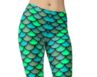 Green Mermaid Leggings, Dragon Scale Leggings, Mermaid Yoga Tights, Mermaid Pants, Printed Leggings, Plus Size Leggings, Mermaid Outfit
