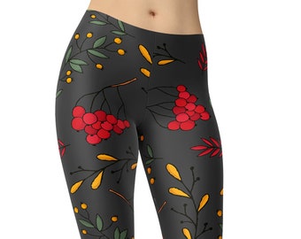 Autumn Leaves Leggings, Printed Leggings, Exercise Pants, Workout Leggings, High Waist Leggings, Yoga Pants, Yoga Capris, Plus Size Leggings