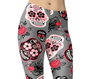 Sugar Skull Leggings, Printed Leggings, Leggings For Women, Capris, High Waist Leggings, Yoga Pants, Workout Leggings, Plus Size Leggings