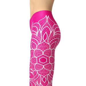 Hot Pink Mandala Leggings, High Waist Leggings, Yoga Pants, Printed Leggings, Plus Size Leggings, Workout Leggings, Women Leggings, Capris