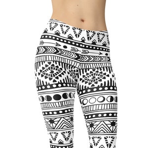 Boho Leggings, Black White Tribal Leggings, Printed leggings, Yoga Pants, Capris, Workout Leggings, Leggings for Women, Plus Size Leggings