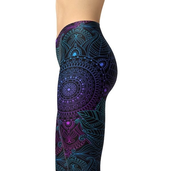 Mandala Leggings, Yoga Leggings, Bohemian Leggings, Workout Leggings, High Waist Leggings, Blue Leggings, Yoga Pants, Plus Size Leggings