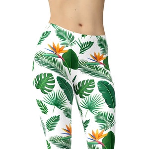 Tropical Leaves Leggings, Yoga Pants, Printed Leggings, Workout Leggings, Exercise Pants, Yoga Tights, Plus Size Leggings, Women&#39;s Leggings