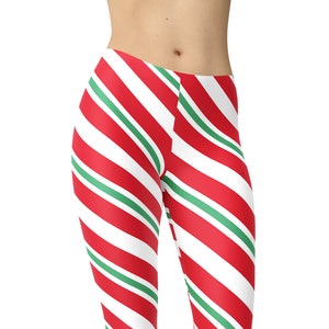 Candy Cane Leggings, Christmas Leggings, Holiday Leggings, Christmas Clothing, Capris, Party Leggings, Christmas Outfit, Plus Size Leggings