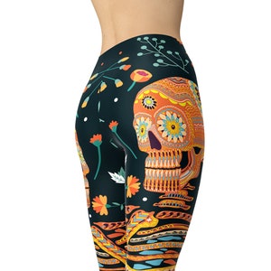 Sugar Skull Skeleton Leggings, Printed Leggings, Leggings for Women, Workout Leggings, High Waist Leggings, Yoga Pants, Capris, Yoga Tights