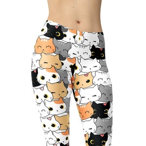 Kawaii Cats Leggings, Printed Leggings, Cute Workout Leggings, Leggings for Women, High Waist Leggings, Plus Size Leggings, Yoga Pants