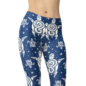 Sea Turtle Leggings, Ocean Tattoo Leggings, Printed Leggings, Leggings for Women, Workout Leggings, Plus Size Leggings, Yoga Pants, Capris