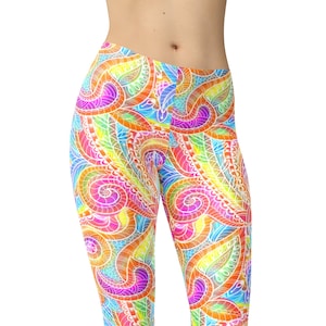 Rainbow Paisley Leggings, Printed Leggings, Boho Activewear, Workout Leggings, High Waist Leggings, Yoga Leggings, Plus Size Gym Leggings