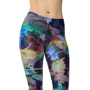 Watercolor Floral Art Leggings, Printed Leggings, Leggings for Women, Workout Leggings, High Waist Leggings, Yoga Pants, Capris, Yoga Tights
