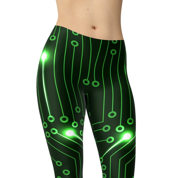 Circuit Board Leggings, Cyberpunk Leggings, Cyber Goth Leggings, Festival Leggings, Futuristic Leggings, Capri Leggings, Cyberpunk Clothing