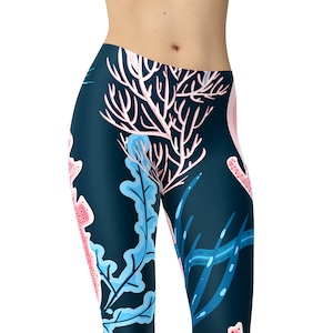 Sea Coral Ocean Leggings, Printed Leggings, Leggings for Women, Workout Leggings, High Waist Leggings, Yoga Pants, Plus Size Leggings, Capri