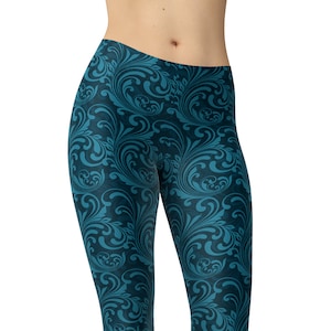 Teal Ornamental Leggings, Printed Leggings, Workout Leggings, Leggings for Women, Yoga Pants, Capri, Plus Size Leggings, High Waist Leggings