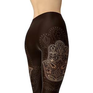 Hamsa Yoga Leggings, Printed Leggings, Leggings for Women, Plus Size Leggings, Capri Leggings, Yoga Pants, High Waist Leggings, Yoga Tights