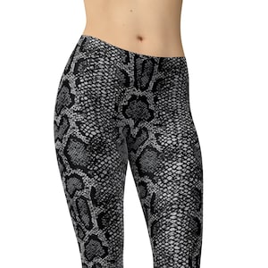 Snakeskin Leggings, High Waisted Yoga Pants for Women, Grey Snake
