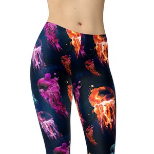 Watercolor Jellyfish Leggings, Printed leggings, Sea Leggings, Yoga Pants, Workout Leggings, Leggings for Women, High Waist Leggings, Capris