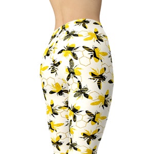 Honey Bees Leggings, High Waist Leggings, Printed Leggings, Women&#39;s Leggings, Exercise Pants, Plus Size Leggings, Yoga Pants, Capri Leggings